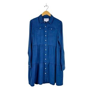 The Shirt by Rochelle Behrens Lyocell Womens Dress w/Button Navy Sz Small
